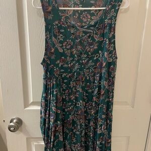 Floral Green Sleeveless Dress